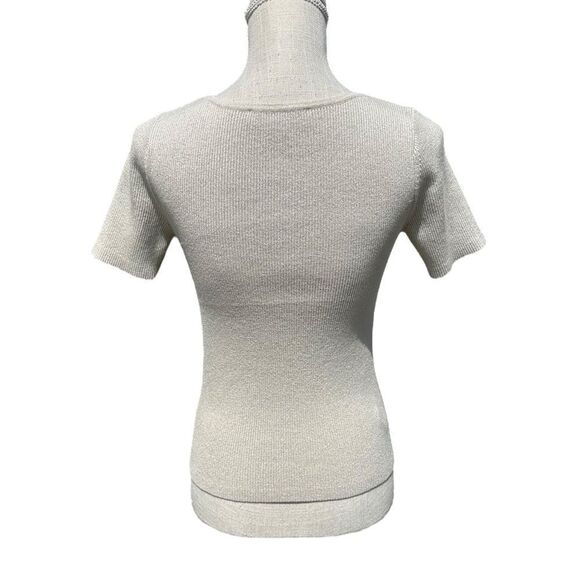 LOFT Beige & Gold Glitter Square Neck Knit Dressy Top - Picture 5 of 8